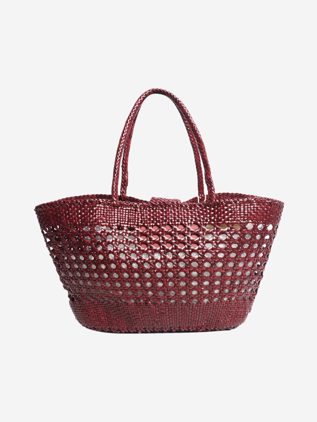 Burgundy Lucine leather woven tote bag Tote Bags Dragon Diffusion x Rixo 