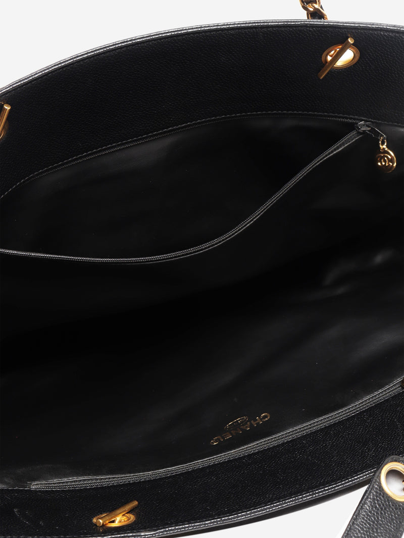 Black vintage 1996 Coco Mark caviar chain tote bag Tote Bags Chanel 