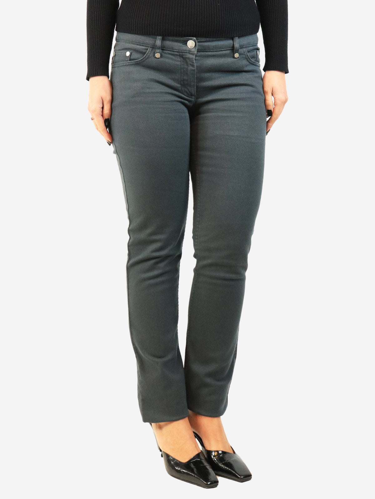 Slate grey vintage embellished-bar jeans - size UK 14 Denim Dior 
