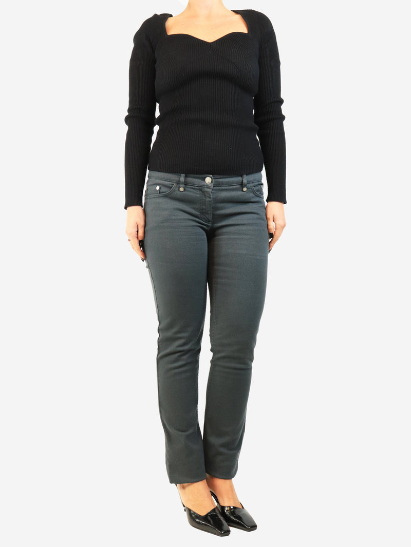 Slate grey vintage embellished-bar jeans - size UK 14 Denim Dior 