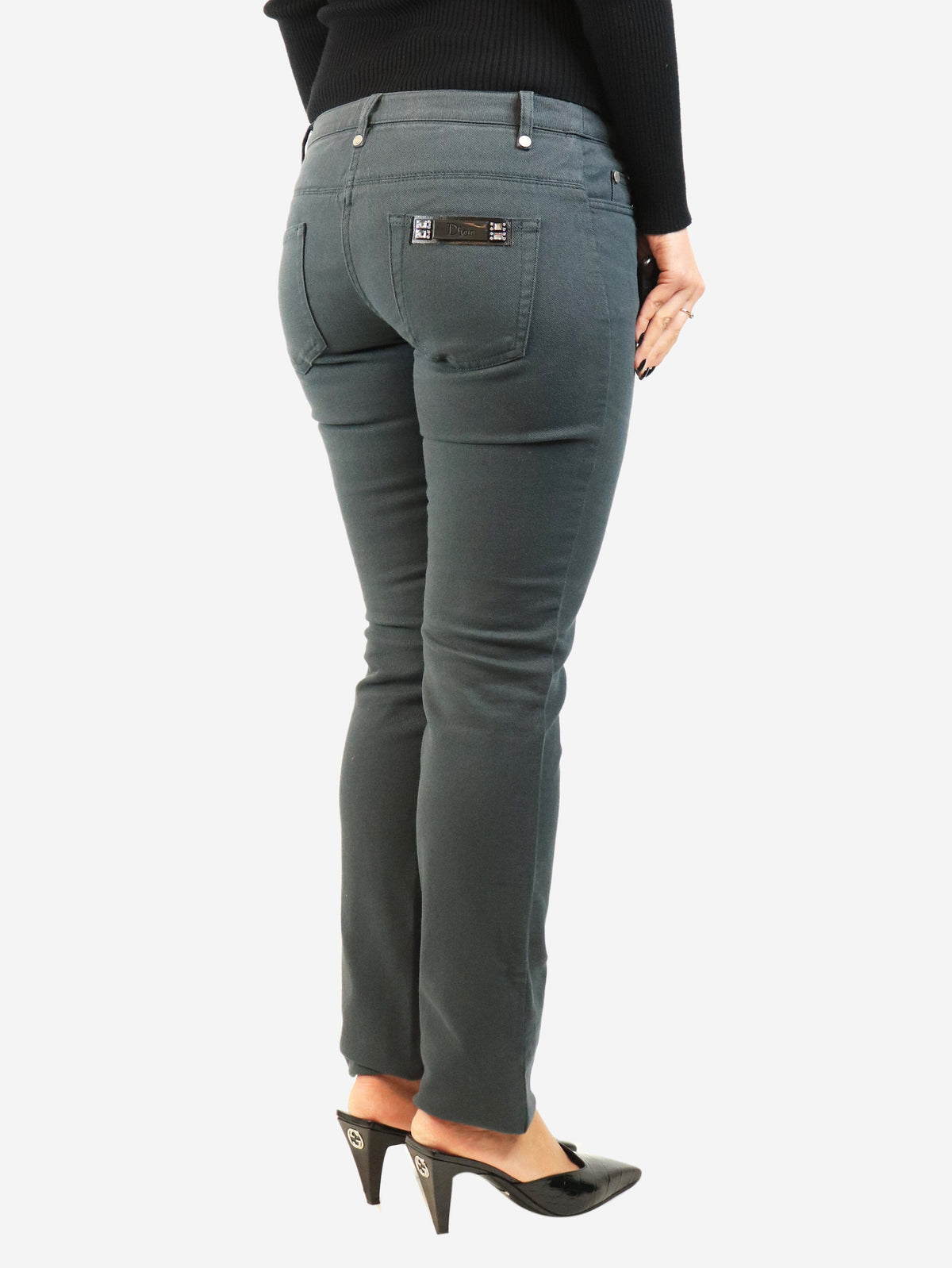 Slate grey vintage embellished-bar jeans - size UK 14 Denim Dior 