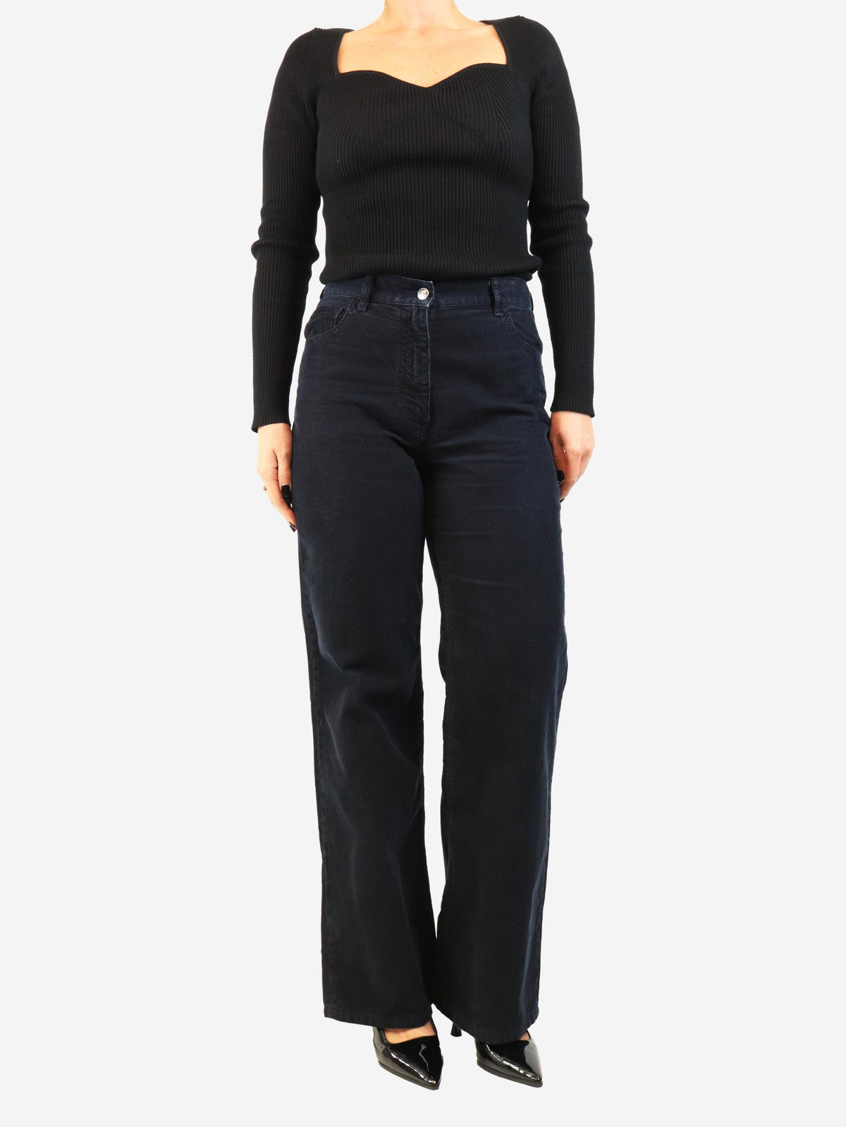 Navy straight-leg corduroy trousers - size UK 10 Trousers The Row 