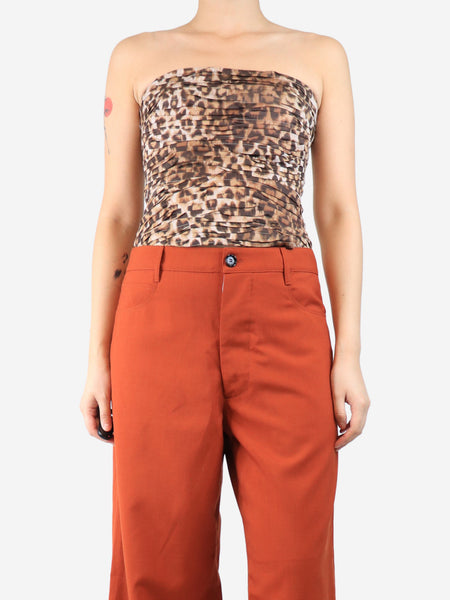 Brown leopard print strapless top - size UK 10 product image