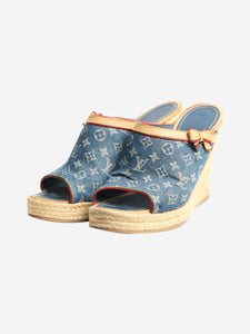 Louis Vuitton Blue Monogram denim wedge sandals - size EU 38.5