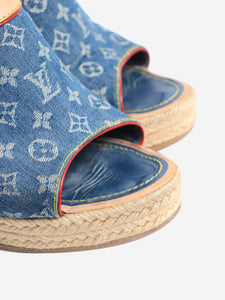 Louis Vuitton Blue Monogram denim wedge sandals - size EU 38.5