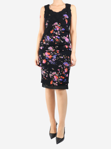 Black vintage 2004 floral lace midi dress - size UK 8 product image