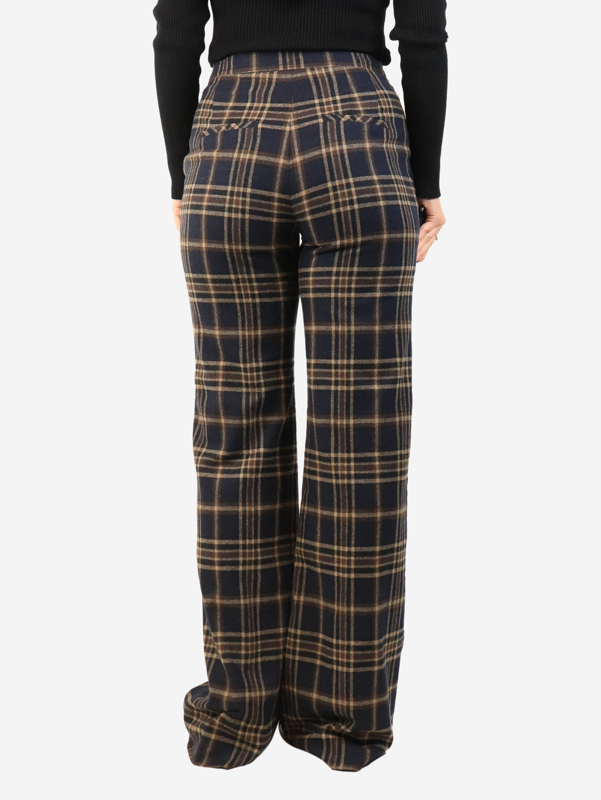 Navy plaid wide-leg trousers - size UK 10 Trousers Veronica Beard 