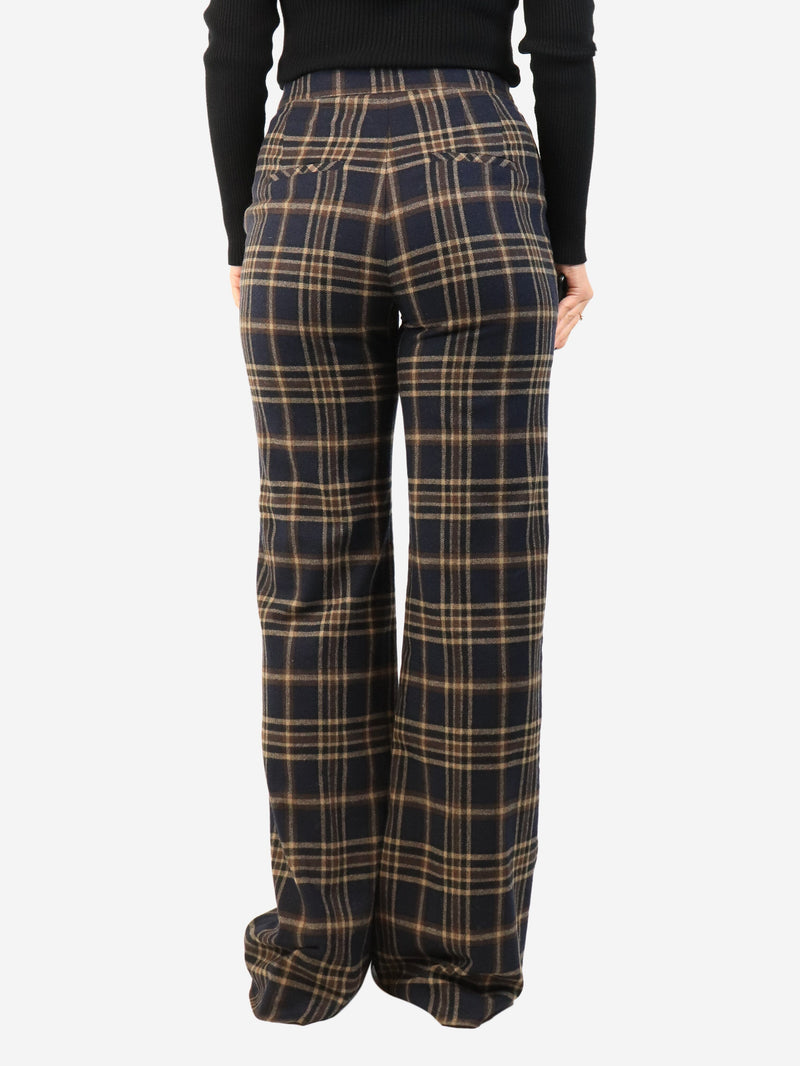 Navy plaid wide-leg trousers - size UK 10 Trousers Veronica Beard 