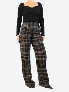 Navy plaid wide-leg trousers - size UK 10 Trousers Veronica Beard 