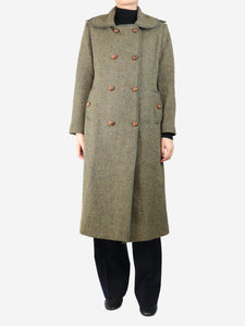 Les Prairies De Paris Green double-breasted Herringbone wool coat - size UK 8