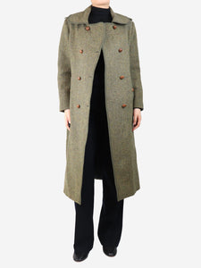 Les Prairies De Paris Green double-breasted Herringbone wool coat - size UK 8