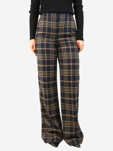 Navy plaid wide-leg trousers - size UK 10 product image