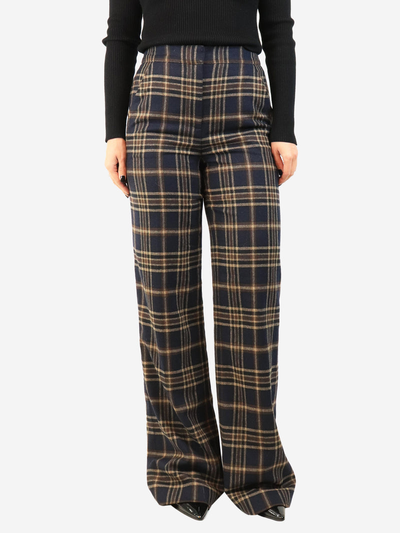 Navy plaid wide-leg trousers - size UK 10 Trousers Veronica Beard 
