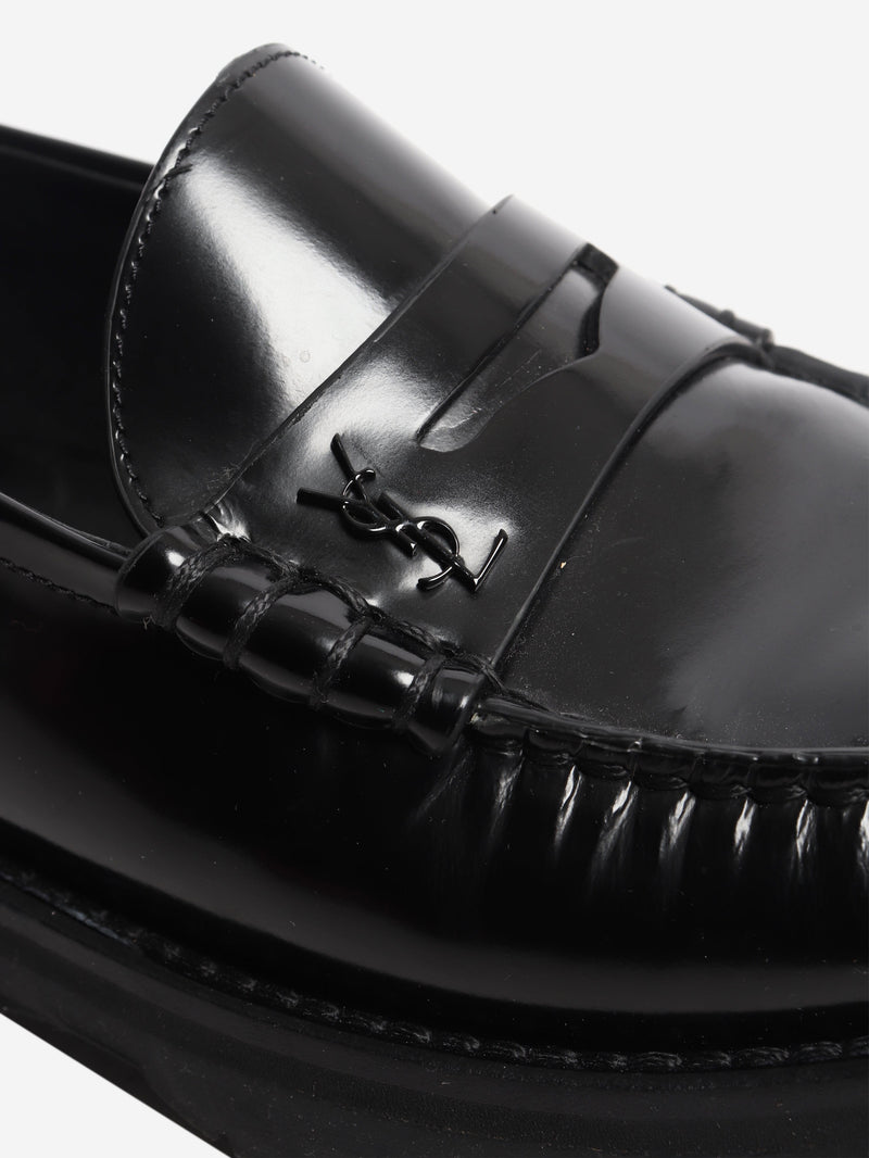 Black glazed leather penny loafers - size EU 40 Shoes Saint Laurent 