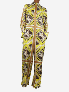 Valentino Yellow silk printed jumpsuit - size UK 6