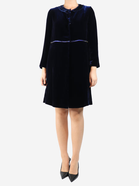 Navy exposed-hem velvet jacket - size UK 10 product image