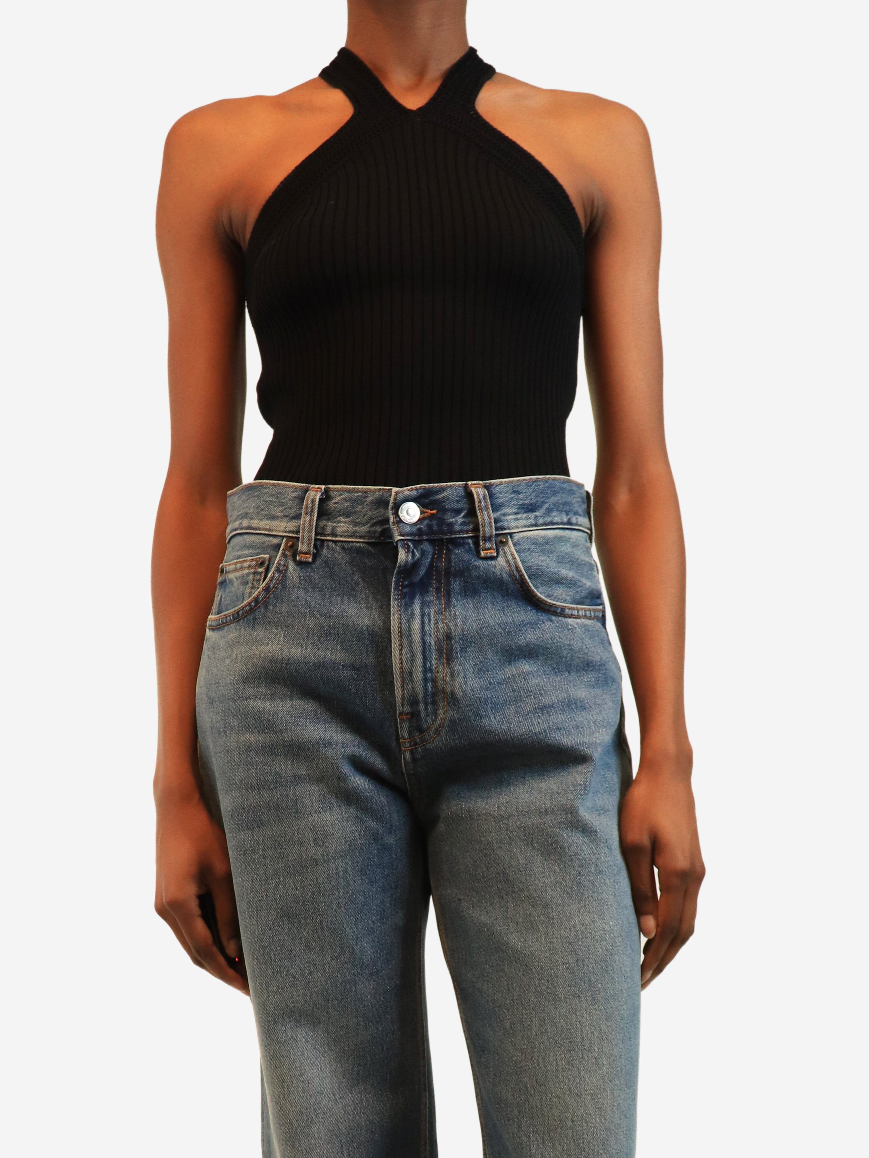 Black knit halterneck top - size XS