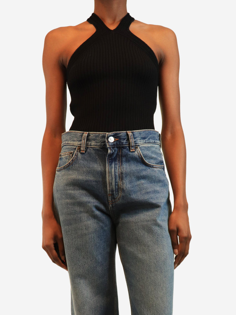 Black knit halterneck top - size XS