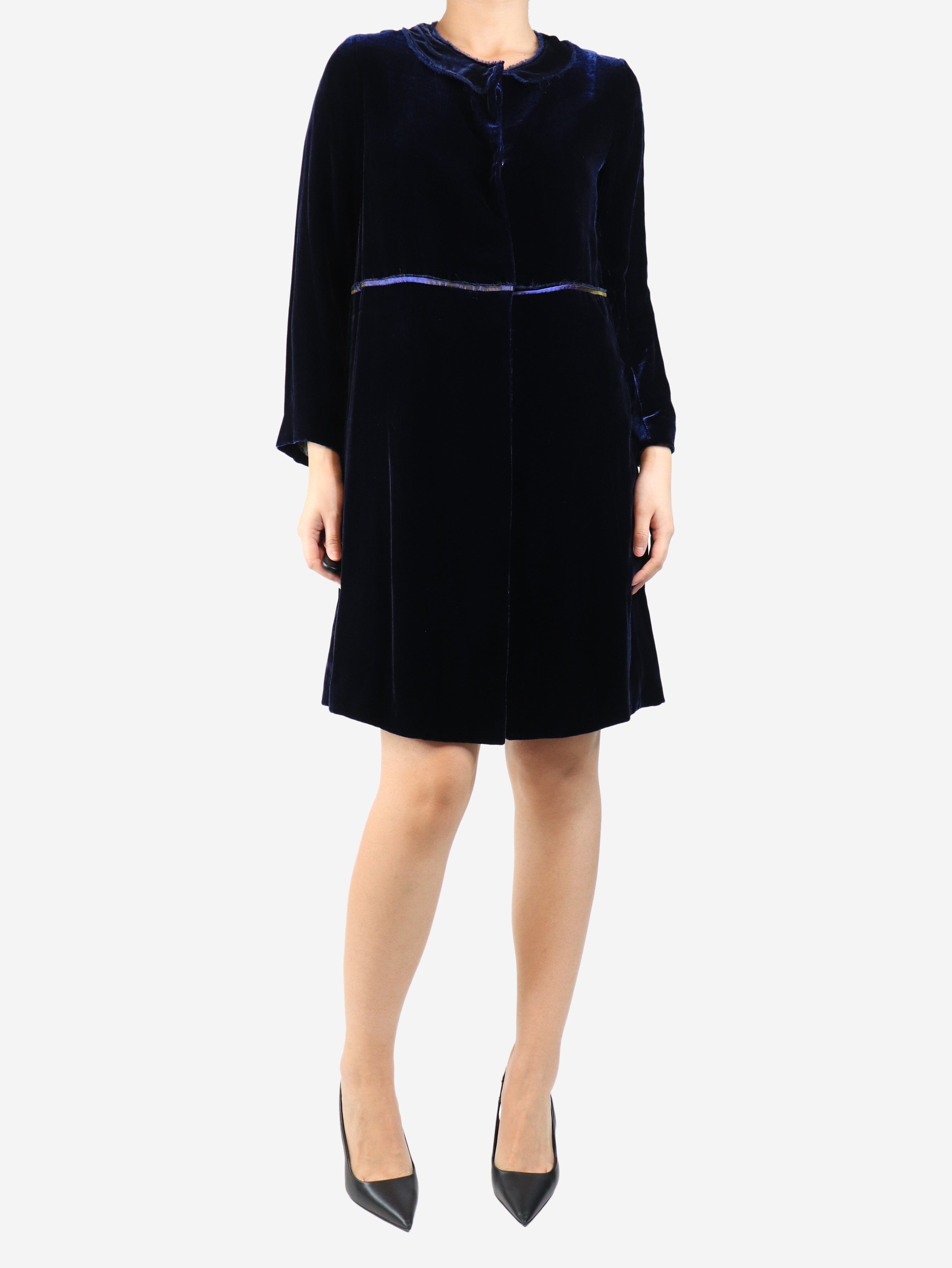 Navy exposed-hem velvet jacket - size UK 10 Coats & Jackets Colomba Leddi 