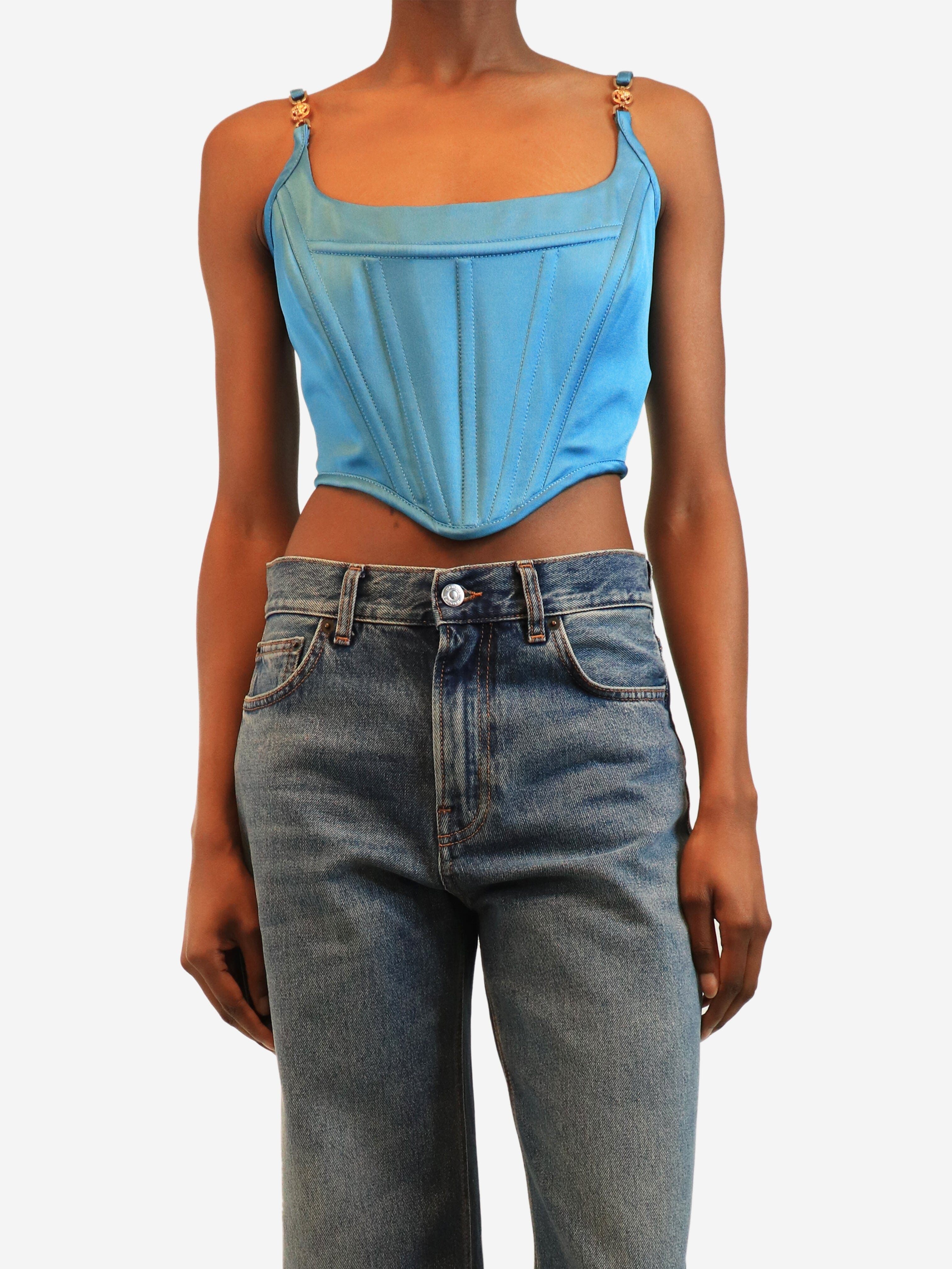 Blue Medusa '95 satin corset top - size UK 8 Tops Versace 