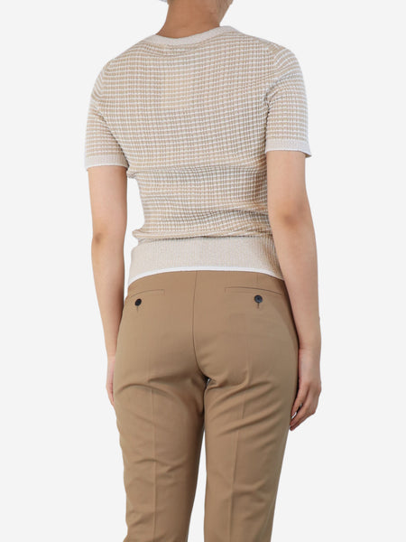 Beige striped rib knit top - size M alternate image