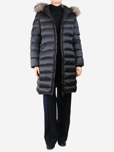 Moncler Black hooded puffer coat - size UK 16