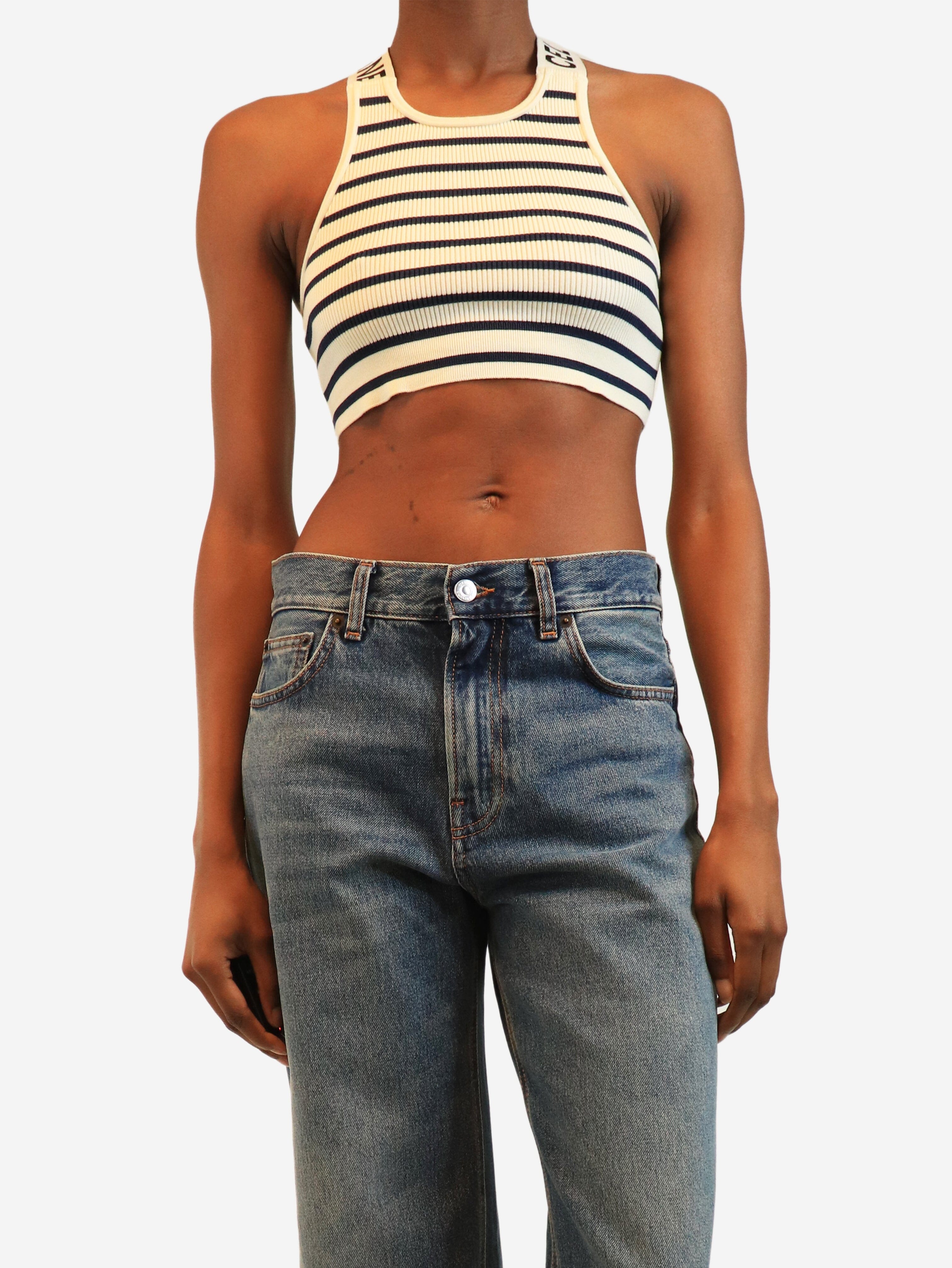 Cream and navy striped athletic-rib crop top - size S