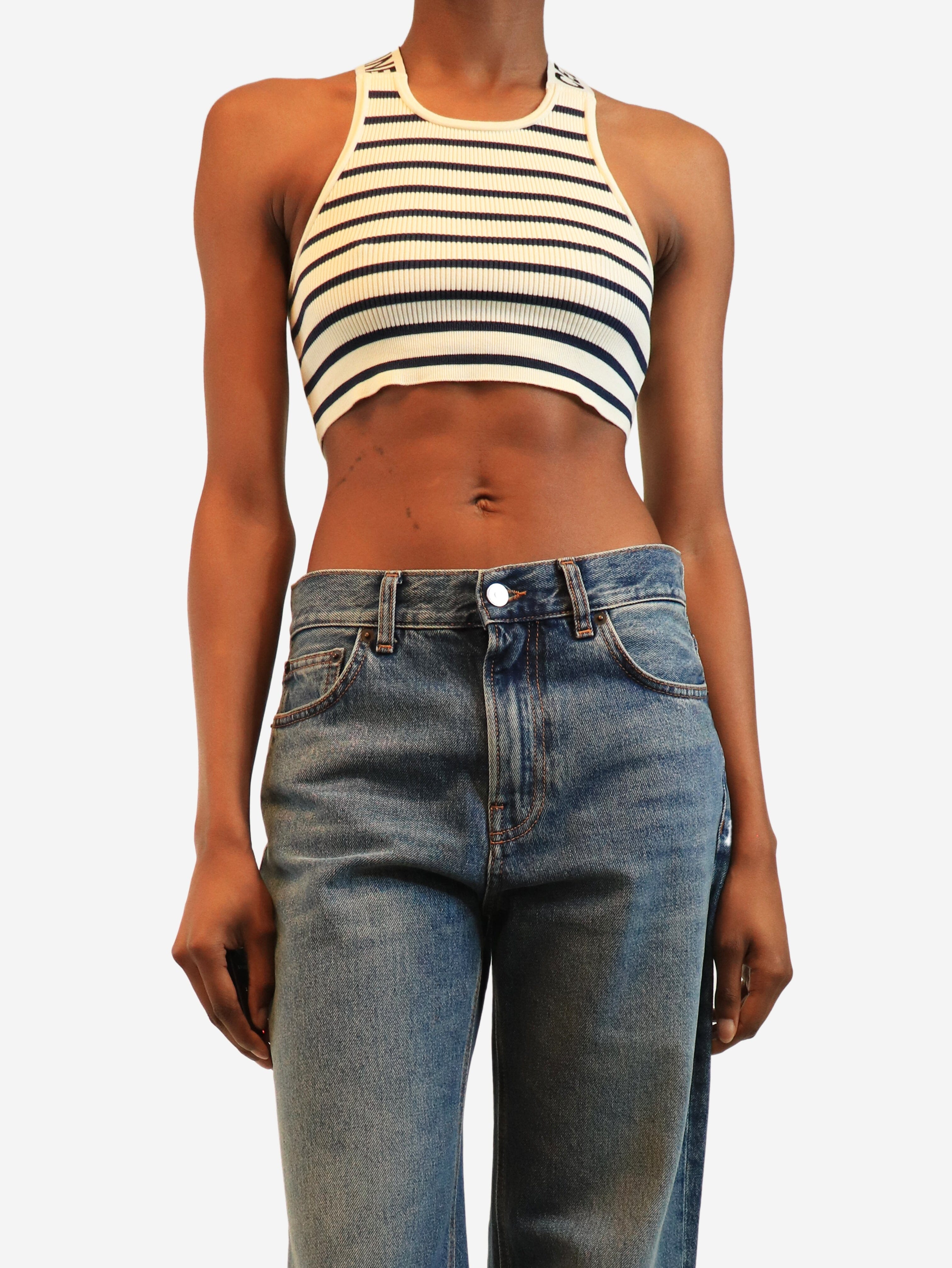 Cream and navy striped athletic-rib crop top - size S Tops Celine 