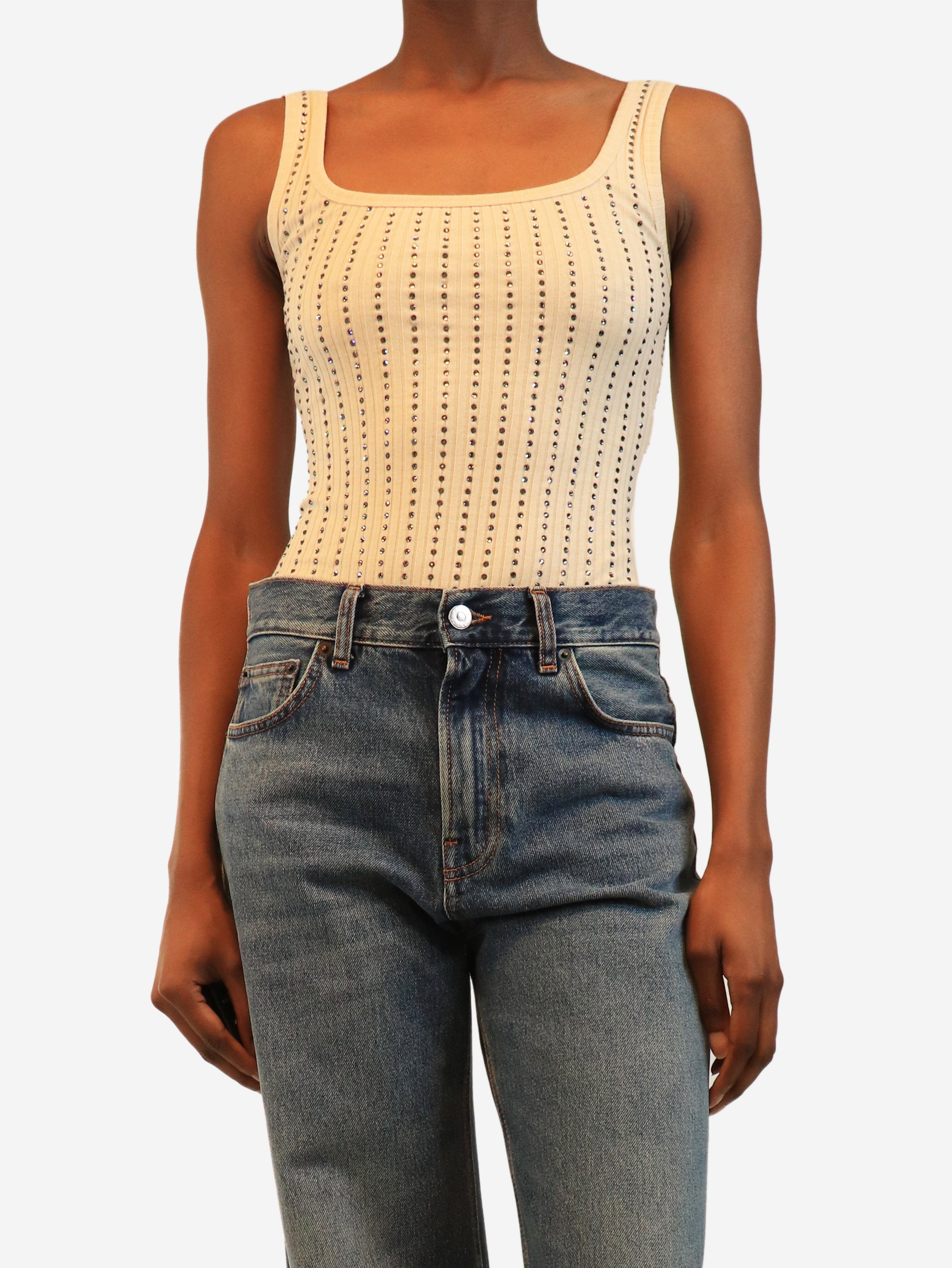 Fade ecru crystal-embellished bodysuit - size UK 8 Tops The Attico 