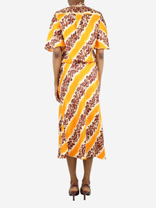 Christopher Esber Orange silk printed midi dress - size UK 6