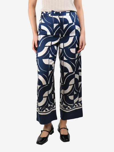 Navy blue and cream silk printed trousers - size UK 8 Trousers S'Max Mara 