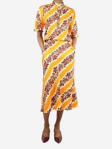 Christopher Esber Orange silk printed midi dress - size UK 6