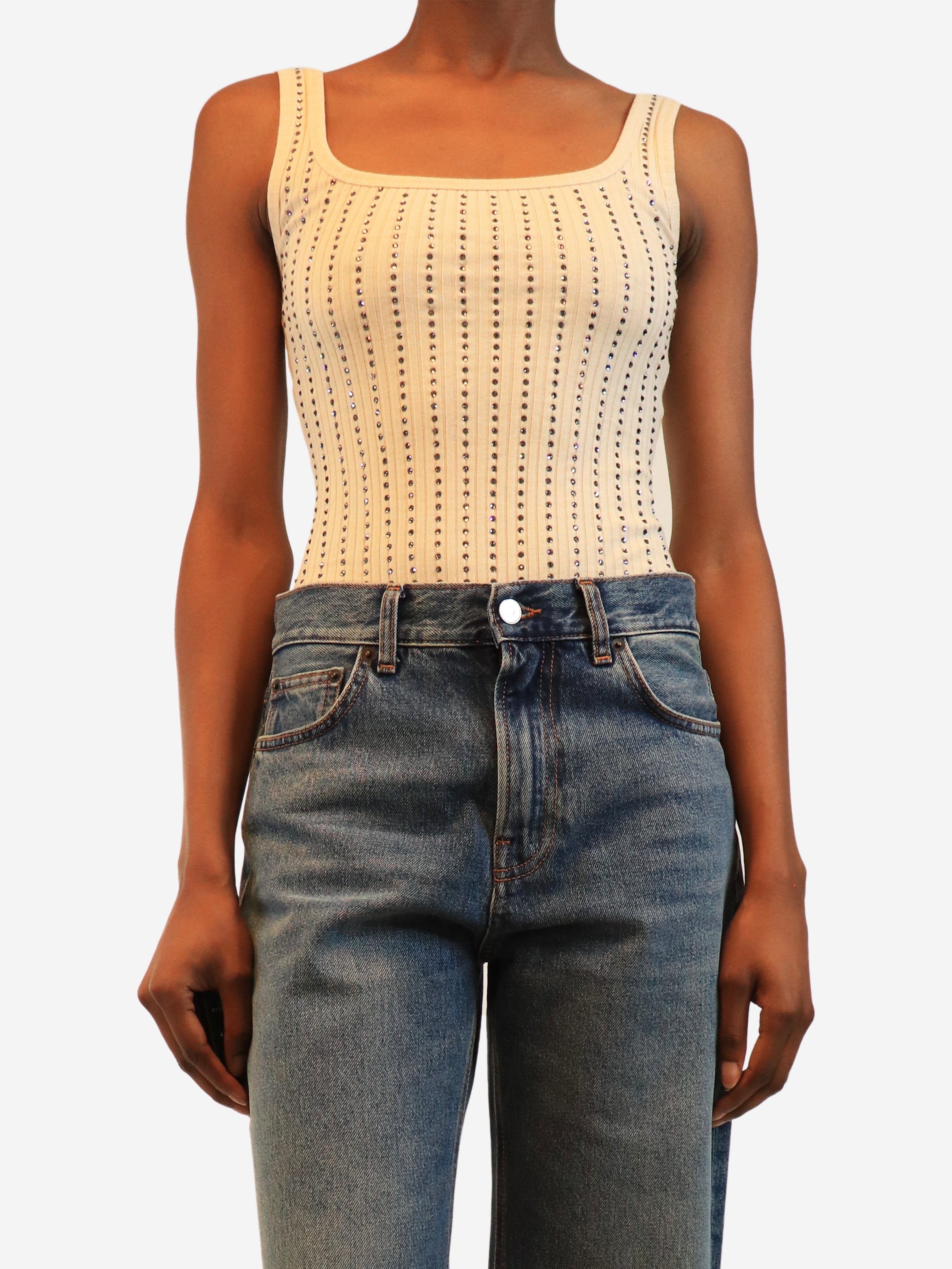 Fade ecru crystal-embellished bodysuit - size UK 8
