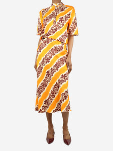 Christopher Esber Orange silk printed midi dress - size UK 6