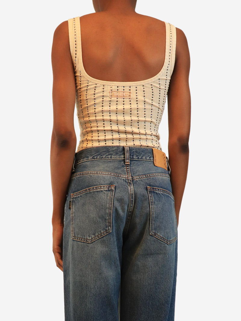 Fade ecru crystal-embellished bodysuit - size UK 8