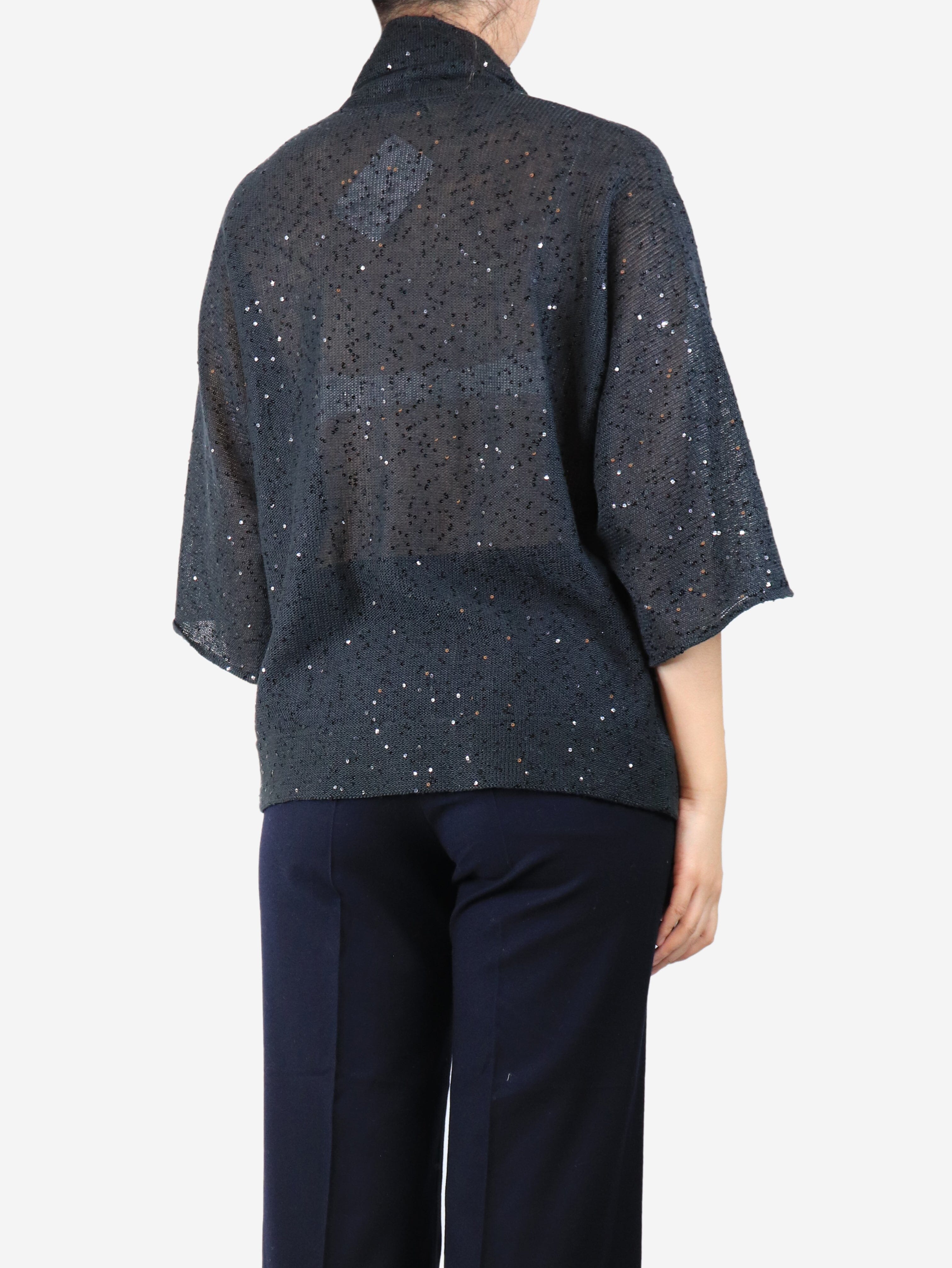 Charcoal sequined snap-button blouse - size S Tops Brunello Cucinelli 