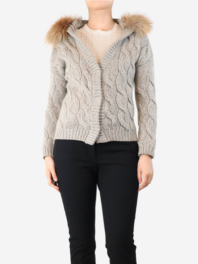 Green chunky knit cardigan with fluffy hood - size XS/S Knitwear Brunello Cucinelli 