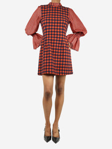 Sea New York Orange ruffle-trim wool check mini dress - size UK 6