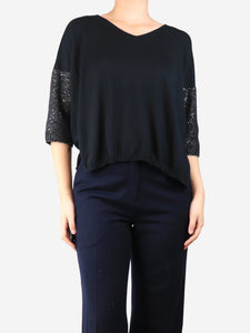 Le Tricot Perugia Black sequined-sleeve sweater - size S