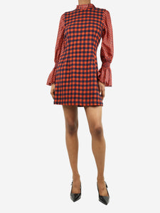 Sea New York Orange ruffle-trim wool check mini dress - size UK 6