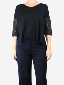 Le Tricot Perugia Black sequined-sleeve sweater - size S
