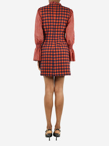 Sea New York Orange ruffle-trim wool check mini dress - size UK 6