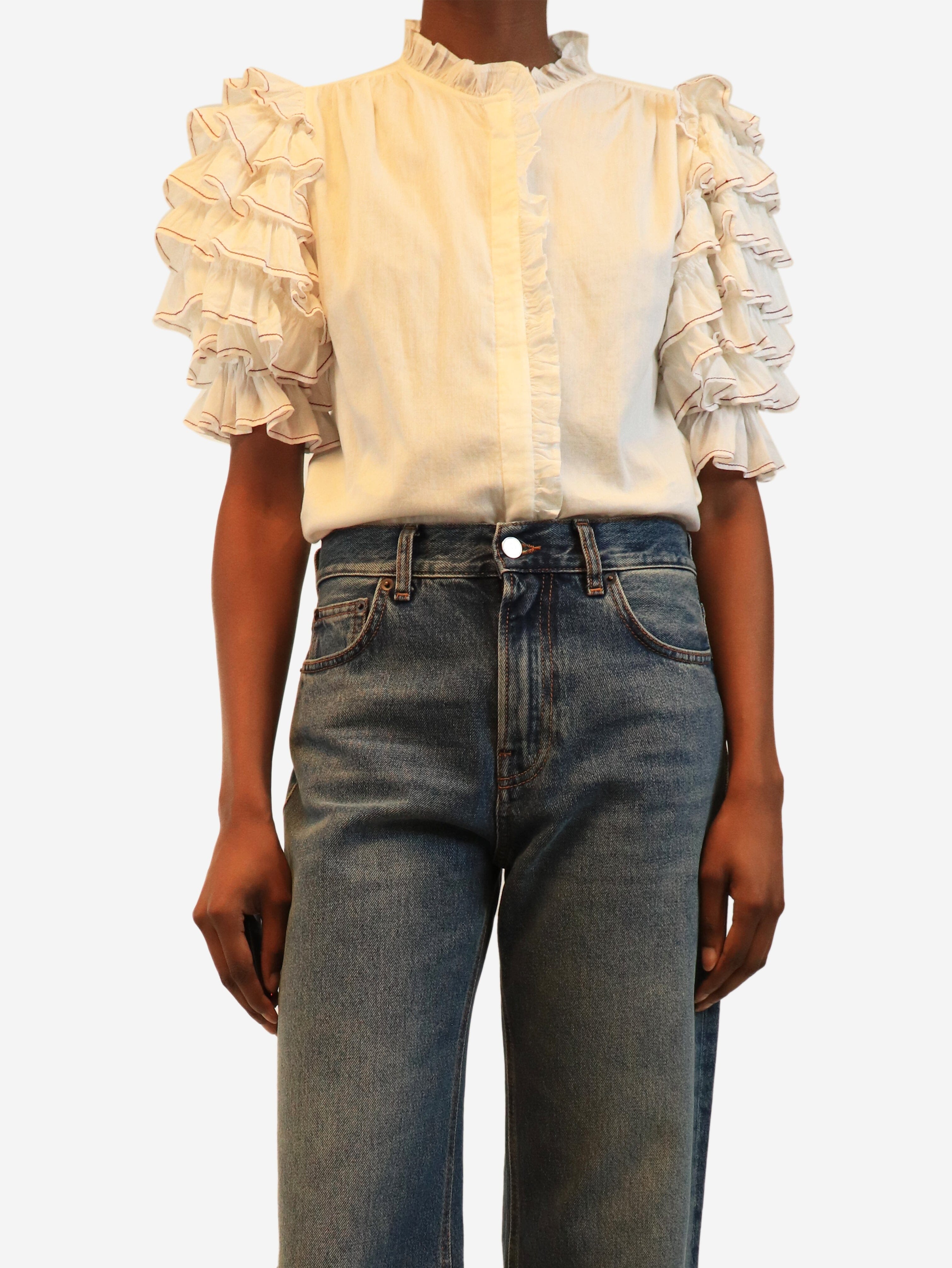White frill cotton blouse - size XS Tops Penelope Chilvers 