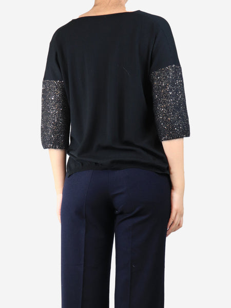 Black sequined-sleeve sweater - size S alternate image