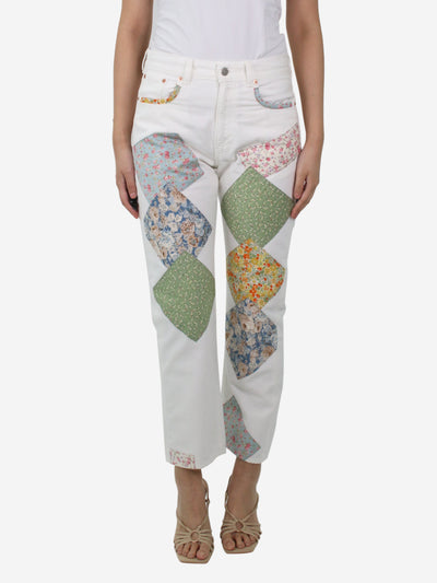 White floral patchwork boyfriend jeans - size UK 6 Trousers Denimist 