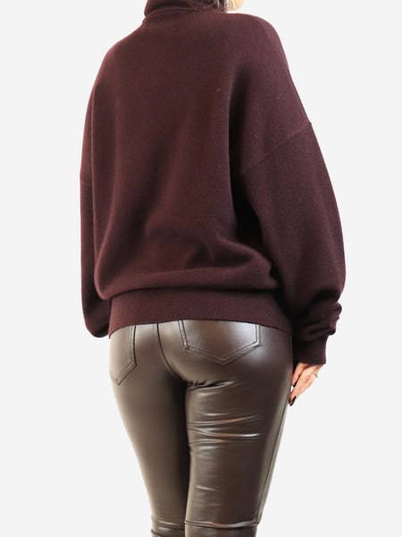 Aubergine cashmere roll-neck sweater alternate image
