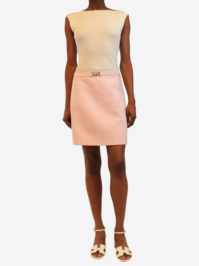 Pink and white A-line wool mini skirt - size UK 8 Skirts Versace 
