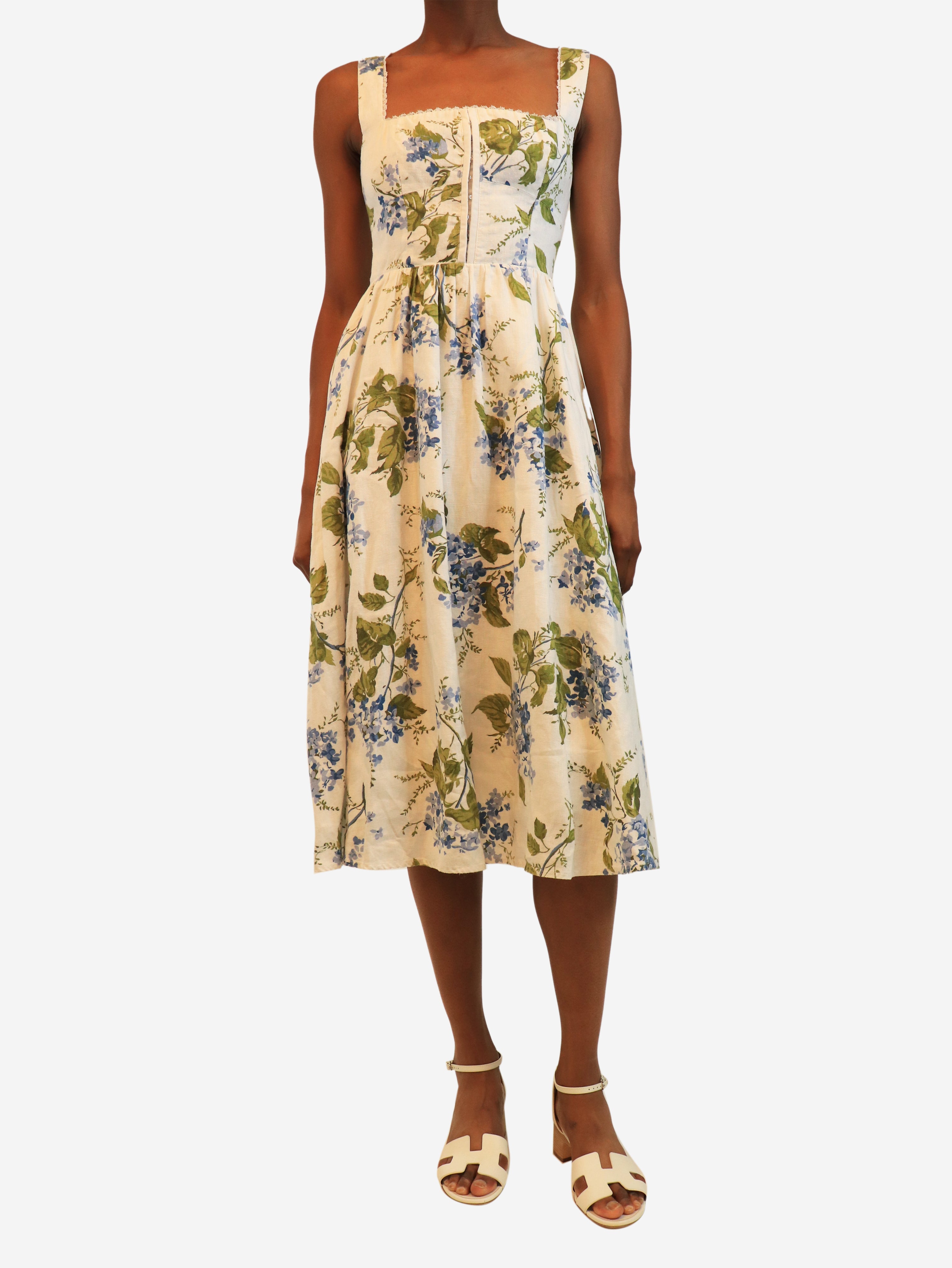 White sleeveless floral sundress - size UK 6