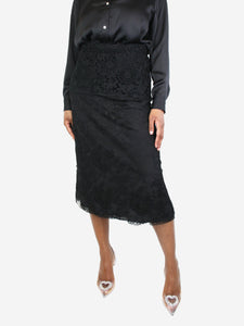 Prada Black floral lace detail midi skirt - size UK 14