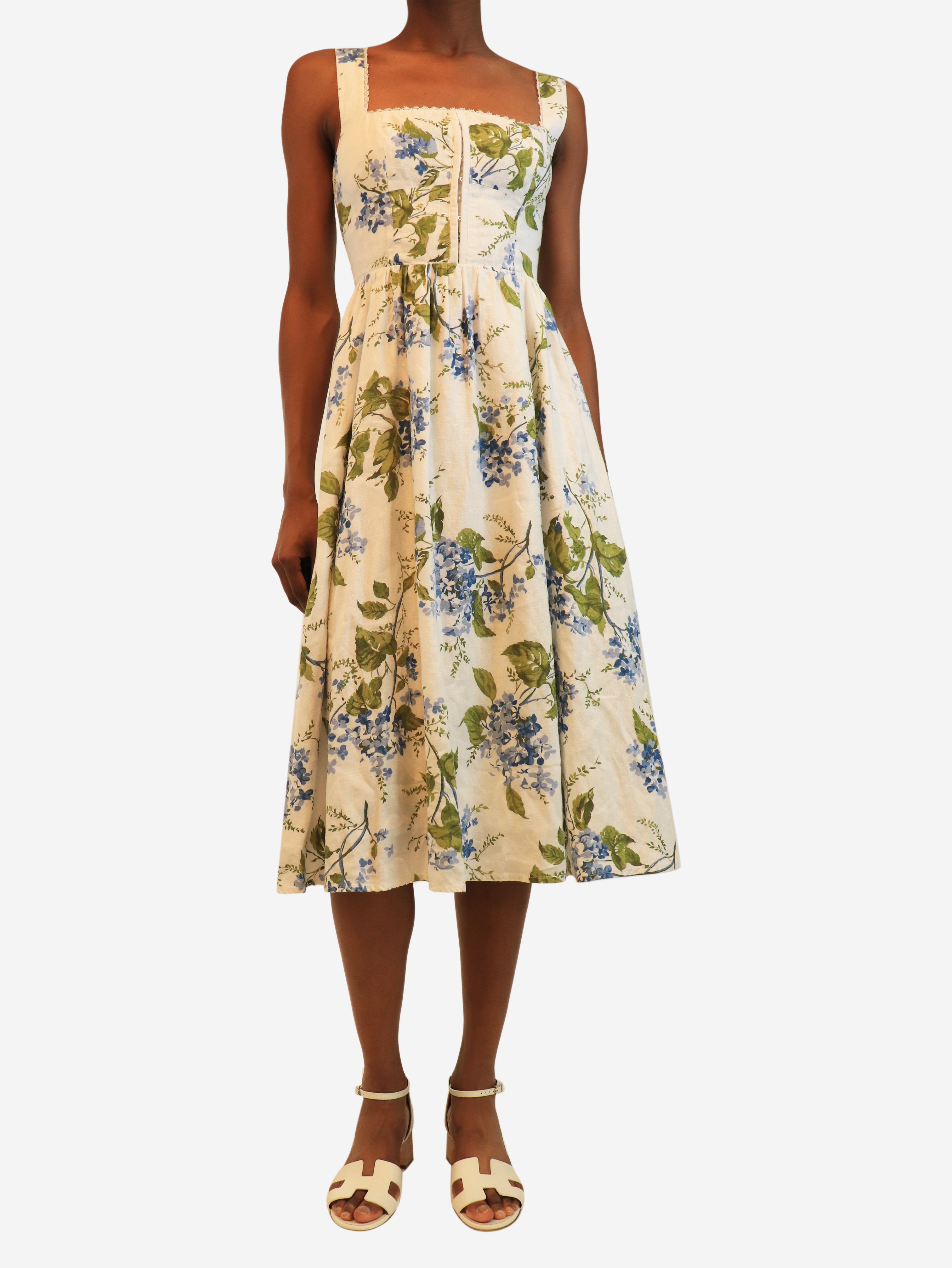 White sleeveless floral sundress - size UK 6